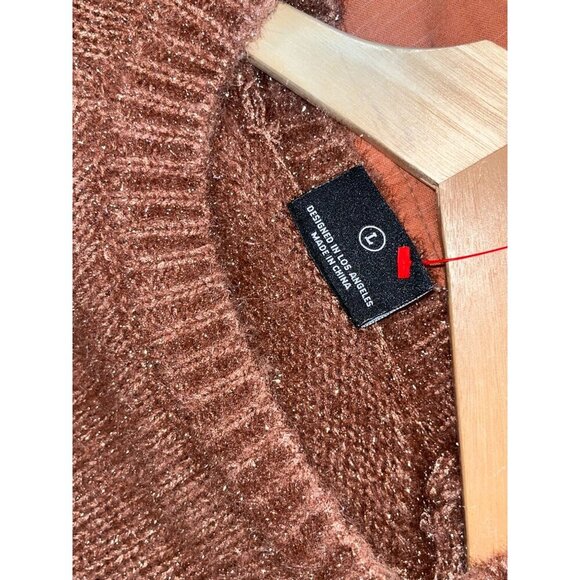 MIOU MUSE Womens Glitter Knit Crop Sweater  Size Large Broqn - Picture 7 of 8